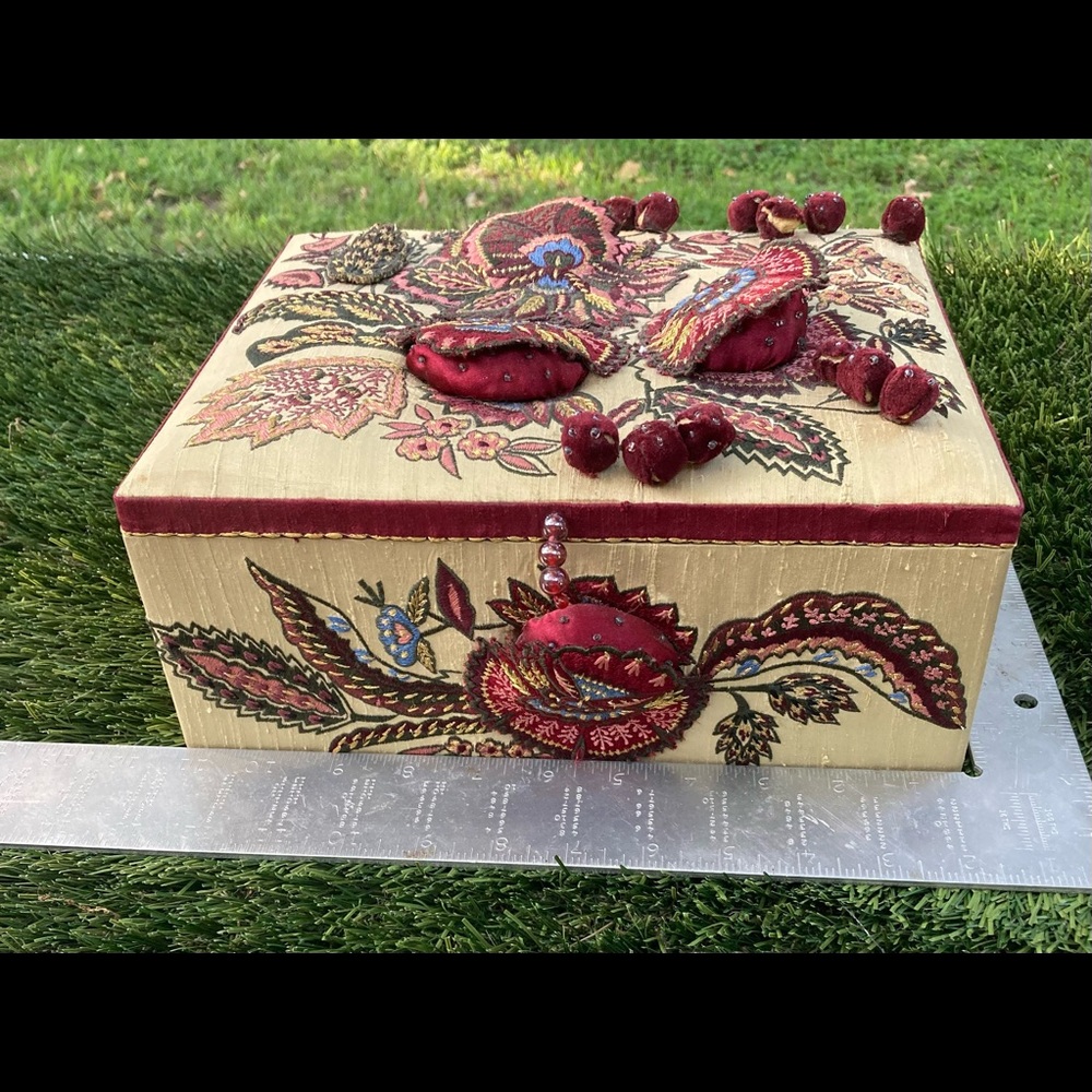 Vintage Purva Silk Beaded Jewelry Box with Mirror